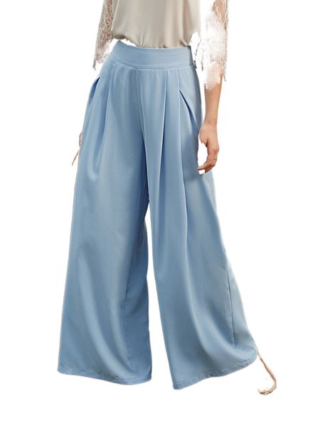 high waist plicated detail wide leg pants g3q5#, Black;white