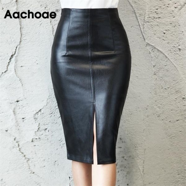 aachoae black pu leather skirt women midi high waist bodycon split skirt office pencil skirt knee length plus size y200326
aachoae black pu leather skirt women midi high waist bodycon split skirt office pencil skirt knee length plus size y200326