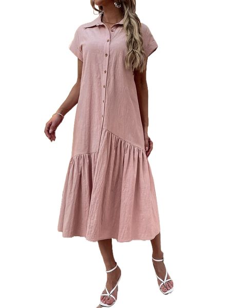 ruffle hem button through shirt dress s4br#, Black;gray