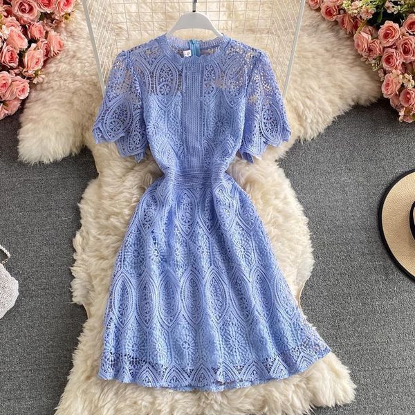 elegant hollow out lace floral dress summer women stand collar slim high waist short sleeve dresses vestidos, White
elegant hollow out lace floral dress summer women stand collar slim high waist short sleeve dresses vestidos, White
