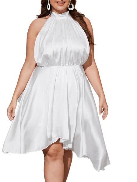 plus tie back halter dress s7td#, Black