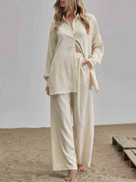 casual loose solid two piece sets women elegant turndown collar cardigan and wide leg pants suits female new fashion outfit t220729, Gray
casual loose solid two piece sets women elegant turndown collar cardigan and wide leg pants suits female new fashion outfit t220729, Gray