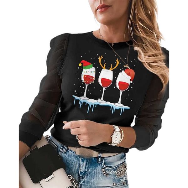 women fashion casual long sleeve sheer mesh splicing blouse feamle sweetstyle christmas print design 210716, White
women fashion casual long sleeve sheer mesh splicing blouse feamle sweetstyle christmas print design 210716, White