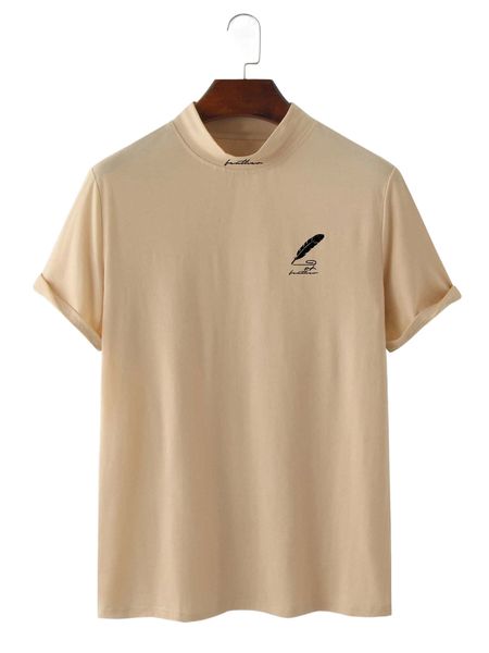 men feather & letter graphic mock neck tee j6ia#, White;black