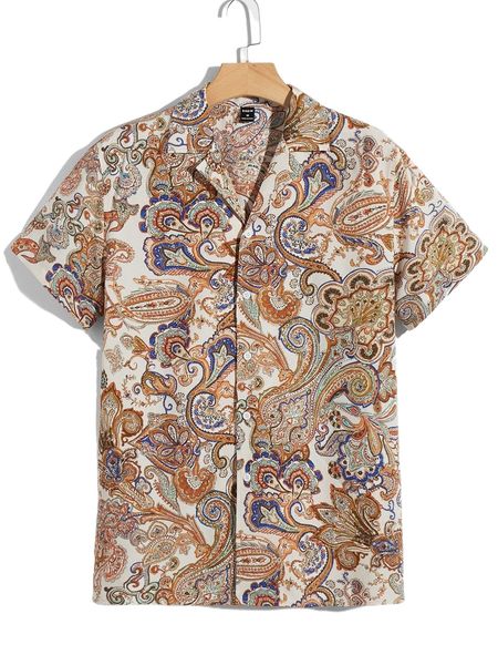 men paisley print button front shirt u6p4#, White;black
men paisley print button front shirt u6p4#, White;black