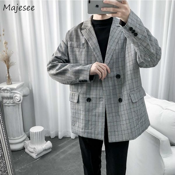 men blazers plaid double breasted long sleeve korean fashion leisure loose mens outwear teens chic ulzzang retro ins bf students 220409, White;black
men blazers plaid double breasted long sleeve korean fashion leisure loose mens outwear teens chic ulzzang retro ins bf students 220409, White;black