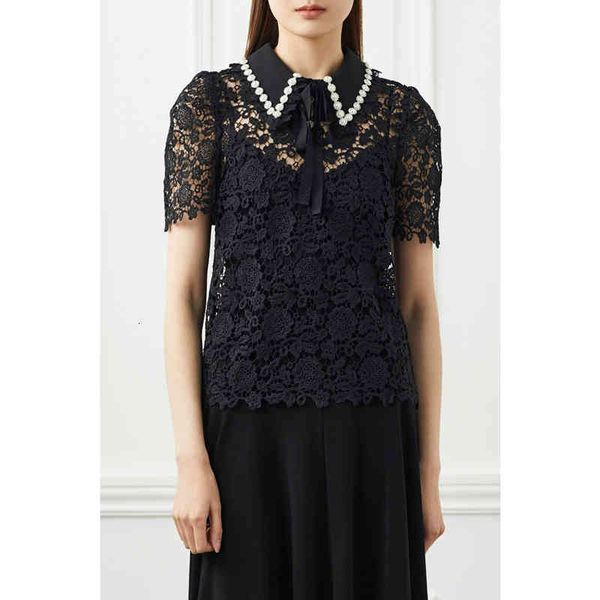 women's polos spring latest design black crystal-embellished floral-lace brand fashion mn46, White
women's polos spring latest design black crystal-embellished floral-lace brand fashion mn46, White