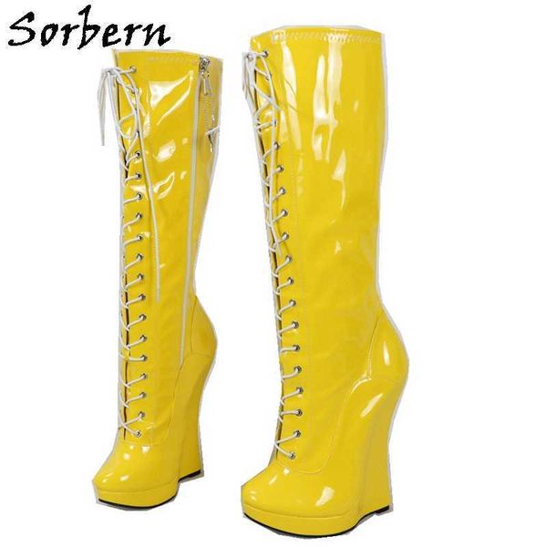 sorbern mid calf women boots fashion wedges 18cm lace up plus size zipper side real image platform patent leather custom, Black
sorbern mid calf women boots fashion wedges 18cm lace up plus size zipper side real image platform patent leather custom, Black