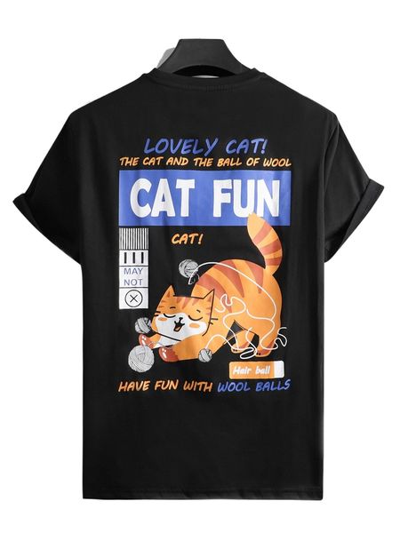 men cartoon & slogan graphic tee m0dl#, White;black 
men cartoon & slogan graphic tee m0dl#, White;black