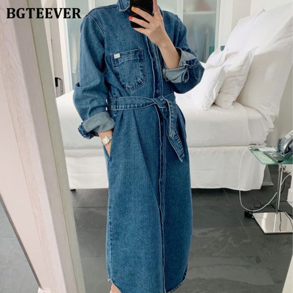 bgteever casual turn-down collar denim dresses for women single-breasted belted loose female jeans dress long vestidos 2021, Black;gray
bgteever casual turn-down collar denim dresses for women single-breasted belted loose female jeans dress long vestidos 2021, Black;gray