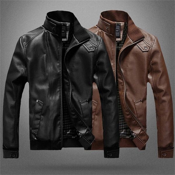pu leather jacket for men autumn spring men s fitness fashion male stand collar coat motorcycle casual slim coats 220728, Black;brown
pu leather jacket for men autumn spring men s fitness fashion male stand collar coat motorcycle casual slim coats 220728, Black;brown