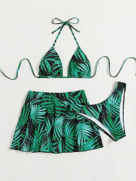 3pack allover plant print halter triangle bikini swimsuit & beach skirt a1wk#, White;black
3pack allover plant print halter triangle bikini swimsuit & beach skirt a1wk#, White;black