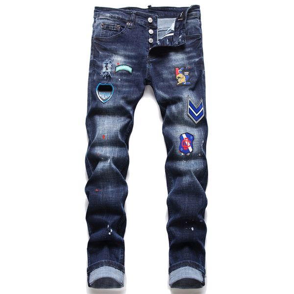 men slim fit straight leg jeans stretchy ripped badge skinny men's pants 5-pocket regular cotton jean destroyed hole clothing pant hip, Blue
men slim fit straight leg jeans stretchy ripped badge skinny men's pants 5-pocket regular cotton jean destroyed hole clothing pant hip, Blue