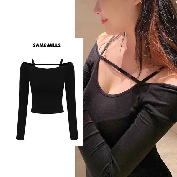 133 hollowed out long sleeve cover head off shoulder thin chest slim fit short base milk t-shirt, White
133 hollowed out long sleeve cover head off shoulder thin chest slim fit short base milk t-shirt, White
