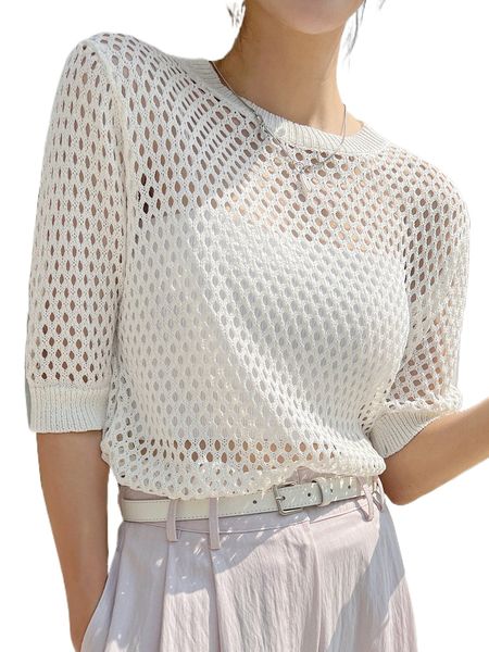 dazy solid hollow out knit q5y7#, White;black 
dazy solid hollow out knit q5y7#, White;black