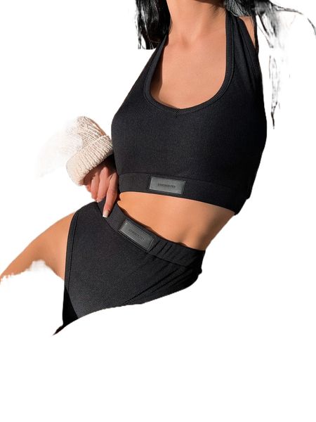 letter patched detail backless halter bikini swimsuit u6oe#, Black;red
letter patched detail backless halter bikini swimsuit u6oe#, Black;red