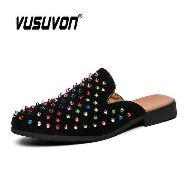 men slippers leather fashion rivet loafers half shoes slides for spring outdoor casual 2022 large size mules 220216, Black
men slippers leather fashion rivet loafers half shoes slides for spring outdoor casual 2022 large size mules 220216, Black