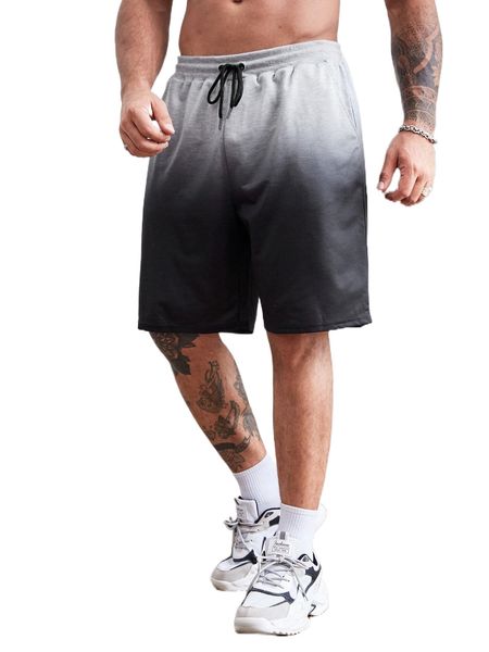 extended sizes men ombre drawstring waist shorts m2oi#, White;black