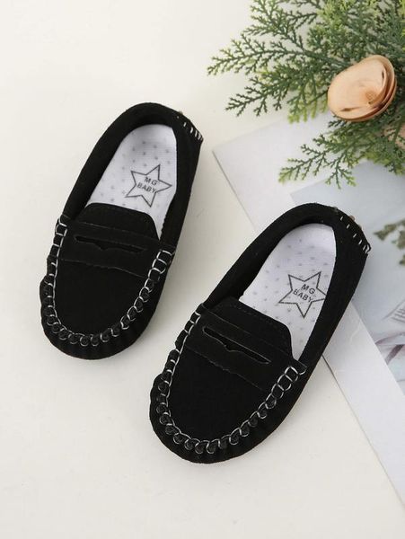 boys stitch decor slip on loafers she02, Black;grey 
boys stitch decor slip on loafers she02, Black;grey