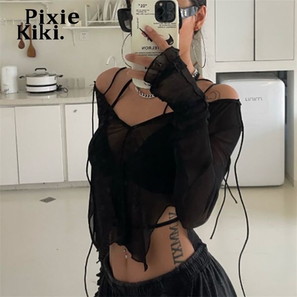 pixiekiki lace up v neck long sleeve black t shirts for women female club wear mesh blouses see through crop p94bb10 220809, White
pixiekiki lace up v neck long sleeve black t shirts for women female club wear mesh blouses see through crop p94bb10 220809, White