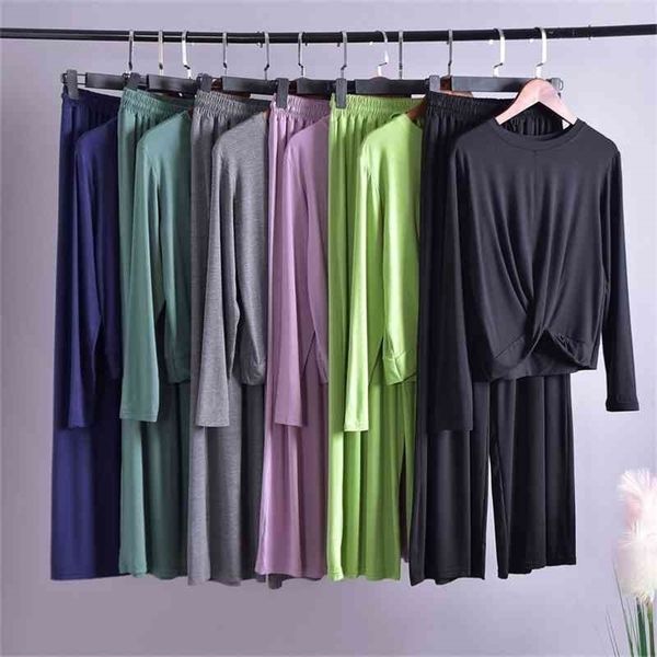 women suits female modal round neck long-sleeved two-piece set wide leg pants casual suit yogaclothing 2 pieces set 210331, Gray
women suits female modal round neck long-sleeved two-piece set wide leg pants casual suit yogaclothing 2 pieces set 210331, Gray
