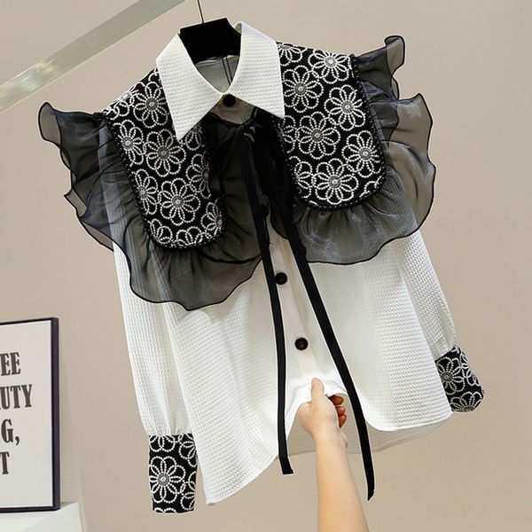 women blouse long sleeve causal korean sweet shirt and ruffle lace up jacquard shawl autumn 2022 new two pieces 0613, White
women blouse long sleeve causal korean sweet shirt and ruffle lace up jacquard shawl autumn 2022 new two pieces 0613, White
