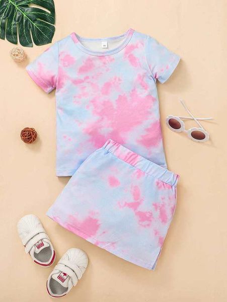 toddler girls tie dye tee & split hem skirt she, White