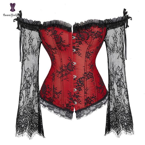 long floral sleeves womens gothic victorian corset vintage lace up bustier off shoulder corsets overbust top, Black;white
long floral sleeves womens gothic victorian corset vintage lace up bustier off shoulder corsets overbust top, Black;white