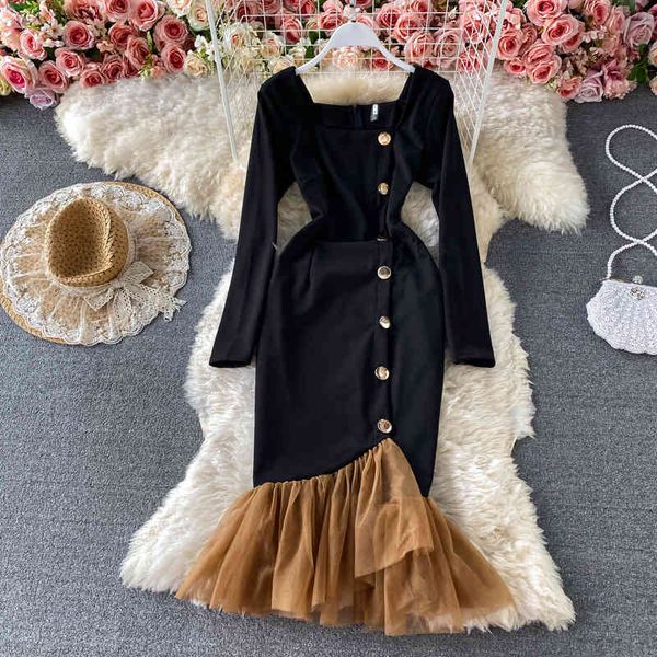 casual dresses spring style temperament slim celebrities single breasted ruffle fishtail buttock dress banquet d2x5, Black;gray
casual dresses spring style temperament slim celebrities single breasted ruffle fishtail buttock dress banquet d2x5, Black;gray