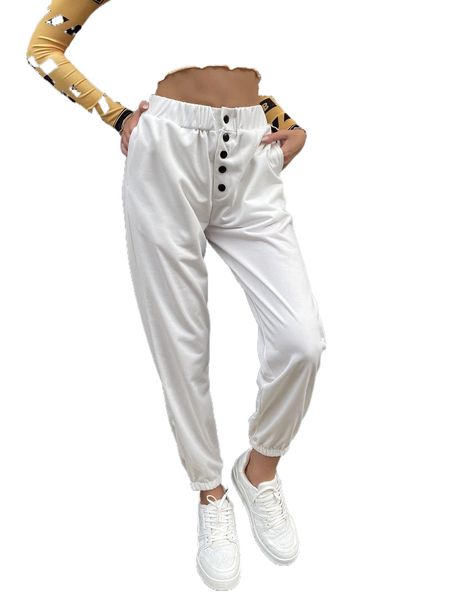 meysi kim button fly elastic waist sweatpants f4kh#, Black;white