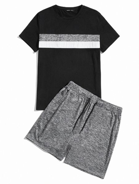 men colorblock & marled knit shorts set w0uh#, Gray
men colorblock & marled knit shorts set w0uh#, Gray