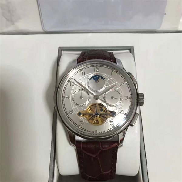 luxury designer fashion men watches mechanical movement mens sapphire glass leather strap all the little dials work, Slivery;brown
luxury designer fashion men watches mechanical movement mens sapphire glass leather strap all the little dials work, Slivery;brown