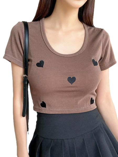 dazy heart embroidery ribbed knit tee 10nn#, White
dazy heart embroidery ribbed knit tee 10nn#, White