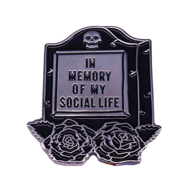 in memory of my social life tombstone badge goth pin with skulls and roses dark humor introvert perfect gift, Blue
in memory of my social life tombstone badge goth pin with skulls and roses dark humor introvert perfect gift, Blue
