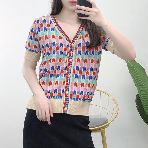 gold thread pearl buckle knit cardigan women summer short sleeve v collar t-shirt female fashion sweater coat w217, White;black
gold thread pearl buckle knit cardigan women summer short sleeve v collar t-shirt female fashion sweater coat w217, White;black