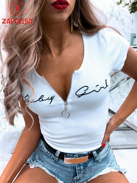 women summer letter print t shirts patchwork design zipper decor o neck short sleeve lady casual slim pullovers 220616, White
women summer letter print t shirts patchwork design zipper decor o neck short sleeve lady casual slim pullovers 220616, White