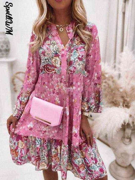 spring women vintage floral print flare sleeve dress female fashion v neck ruffle boho beach dress 2022 chic oversized robe t220816, Black;gray
spring women vintage floral print flare sleeve dress female fashion v neck ruffle boho beach dress 2022 chic oversized robe t220816, Black;gray