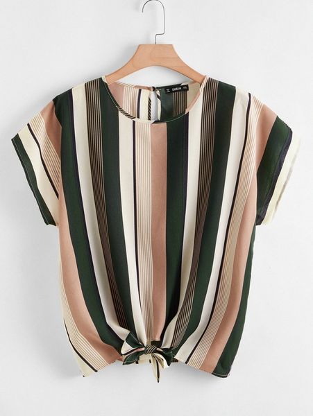 plus keyhole back knot hem striped h9p1#, Black
plus keyhole back knot hem striped h9p1#, Black