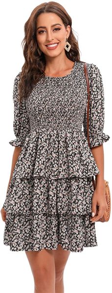 women's floral print mini dress puff sleeve ruffle tiered swing casual dress r4ui#, Black;gray
women's floral print mini dress puff sleeve ruffle tiered swing casual dress r4ui#, Black;gray