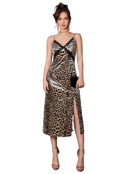 leopard lace trim split thigh cami dress m8xo#, Black;gray
leopard lace trim split thigh cami dress m8xo#, Black;gray