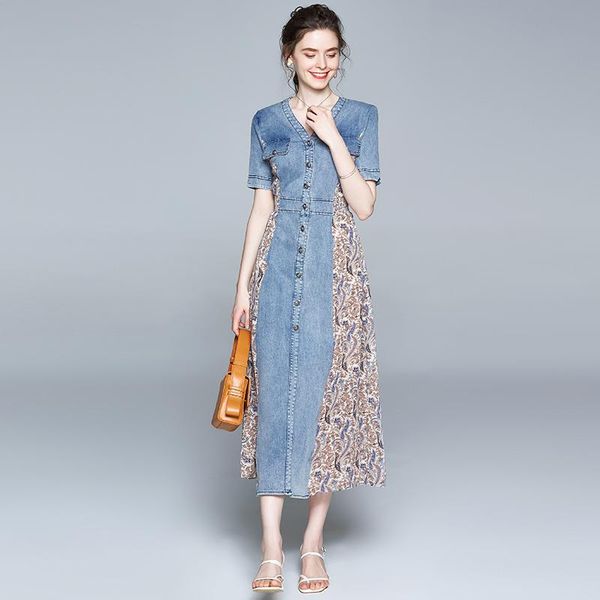 casual dresses jsxdhk arrival summer dress fashion women's single breasted denim patchwork chiffon printing thin cowboy long vestidos, Black;gray
casual dresses jsxdhk arrival summer dress fashion women's single breasted denim patchwork chiffon printing thin cowboy long vestidos, Black;gray