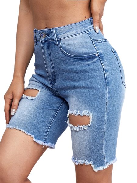 light wash ripped raw hem denim biker shorts 94uf#, White;black
light wash ripped raw hem denim biker shorts 94uf#, White;black