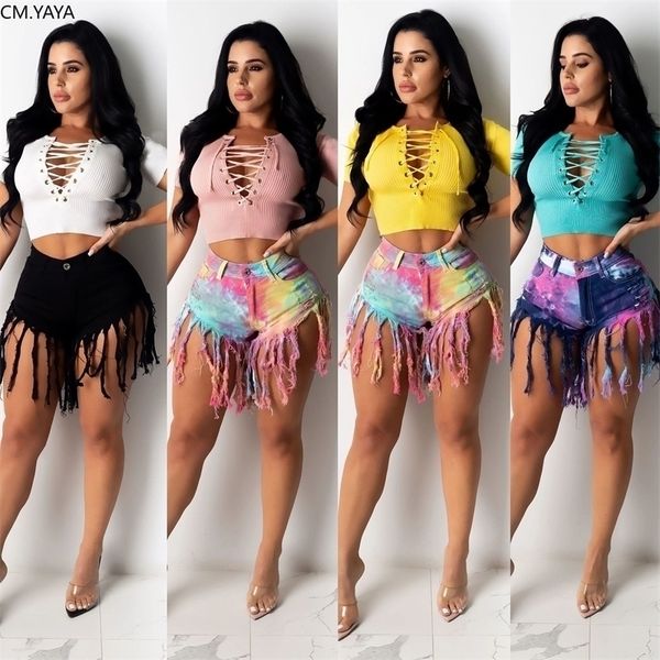 cm.yaya women lace up crop tie dye print tassel jeans shorts suit high streetwear tracksuit fashion outfit matching set y200824, Gray
cm.yaya women lace up crop tie dye print tassel jeans shorts suit high streetwear tracksuit fashion outfit matching set y200824, Gray