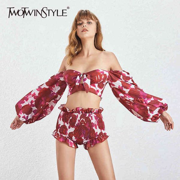 print women two piece set slash neck lantern sleeve crop high waist ruffles slim shorts female suits 210423, White
print women two piece set slash neck lantern sleeve crop high waist ruffles slim shorts female suits 210423, White