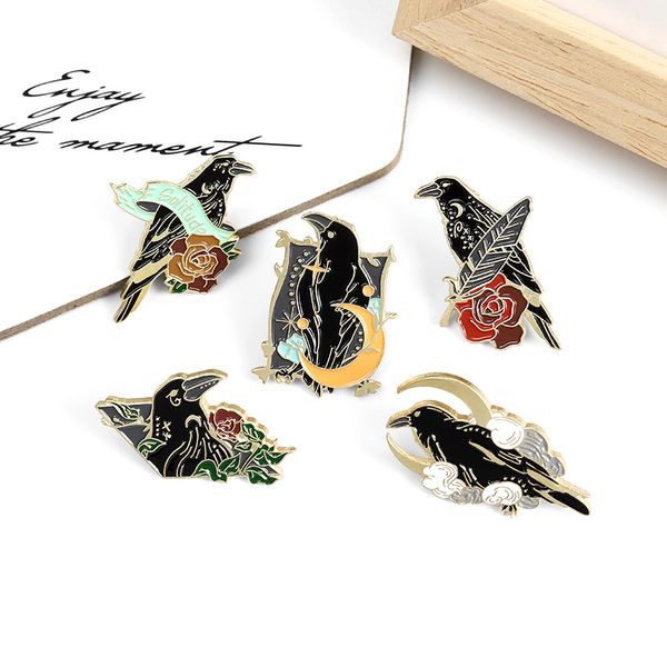 crescent ribbon flower crow creative animal brooch trend black feather crow playful fashion clothing, Gray
crescent ribbon flower crow creative animal brooch trend black feather crow playful fashion clothing, Gray