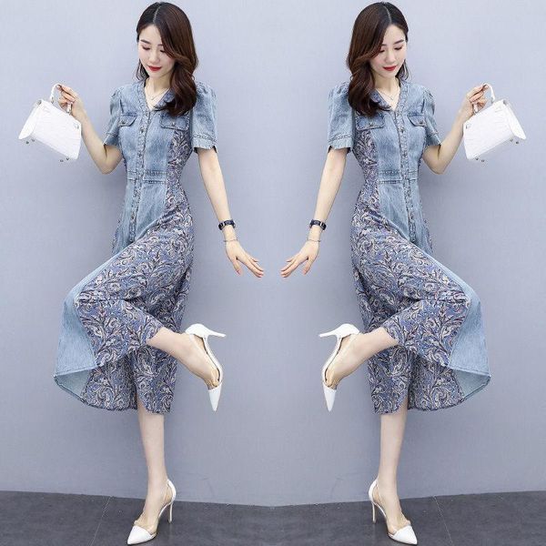 party dresses retro floral denim dress summer 2022 fashion women's v-neck short sleeve single-breasted stitching chiffon shirt k630, White;black
party dresses retro floral denim dress summer 2022 fashion women's v-neck short sleeve single-breasted stitching chiffon shirt k630, White;black