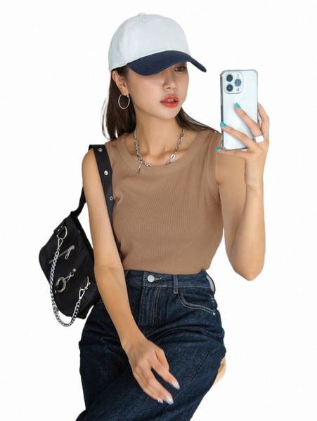 dazy solid rib knit tank v1dn#, White