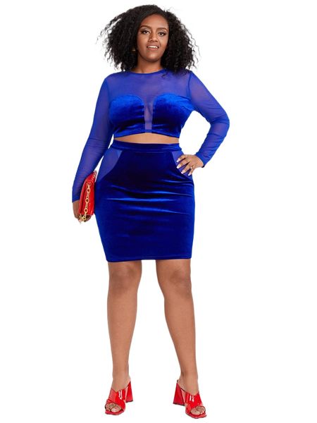 x ana m designs plus contrast mesh backless velvet & bodycon skirt a5a3#, Black
x ana m designs plus contrast mesh backless velvet & bodycon skirt a5a3#, Black