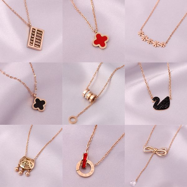 rose gold stainless steel clover swan pendant necklace for women gift, Silver 
rose gold stainless steel clover swan pendant necklace for women gift, Silver