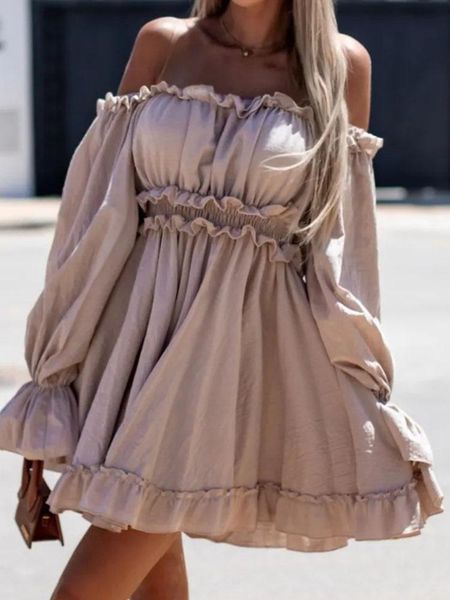 casual dresses elegant ruffle puff sleeve solid dress summer women high waist party 2022 off shoulder slim pleated midi, Black;gray
casual dresses elegant ruffle puff sleeve solid dress summer women high waist party 2022 off shoulder slim pleated midi, Black;gray